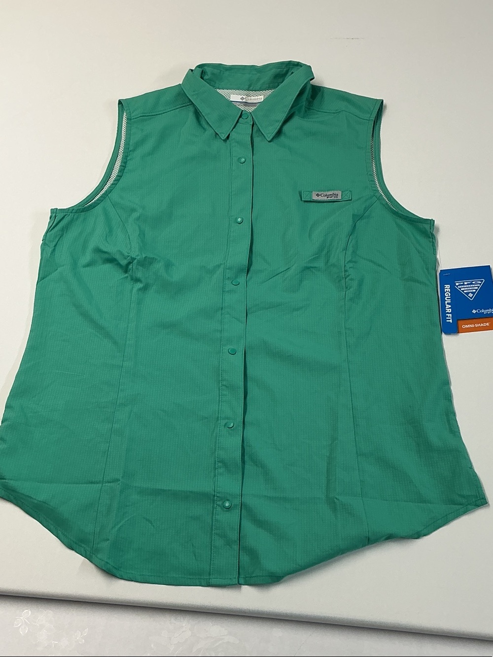 Columbia Sleeveless Button-Down Top — Teal Green